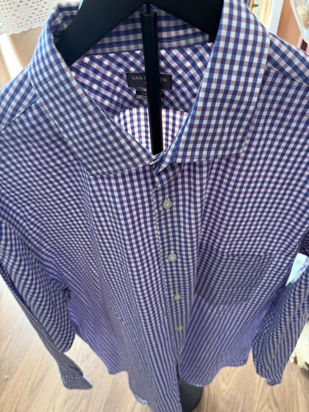 Van Heusen Blue and White Gingham Button-Up Shirt‎